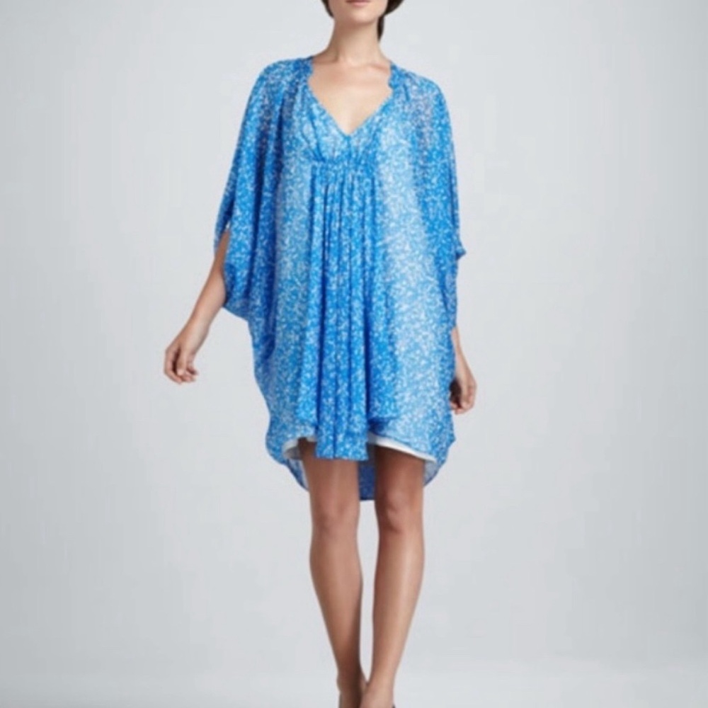 Diane von Furstenburg Blue Fleurette Silk Dress Caftan